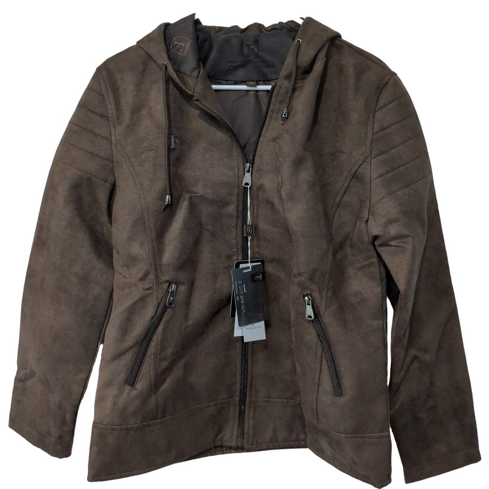 NWT F Collection Ferrari Vegan Leather Brown Hooded Bomber Jacket Wmns SzL T101